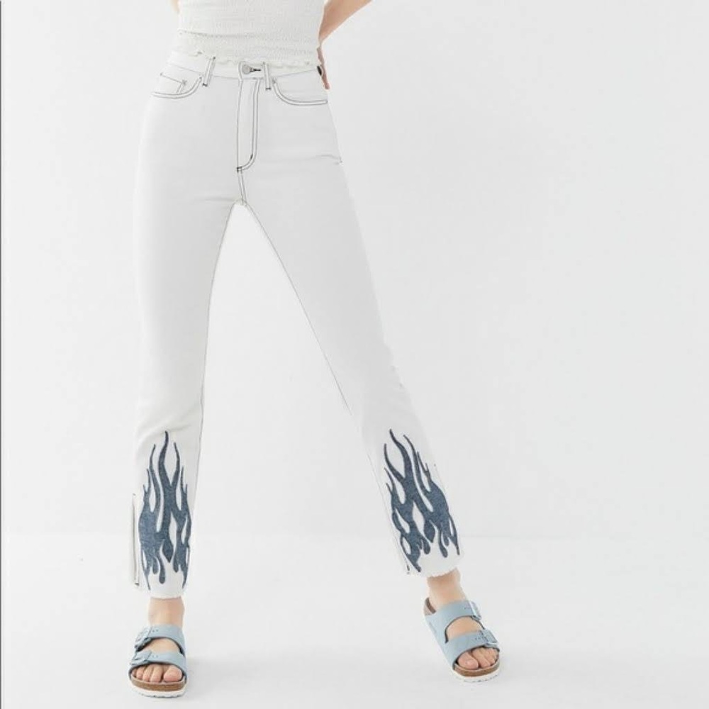 BDG White Split Hem Jeans with Denim Accent